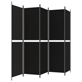 Paravan de cameră cu 5 panouri, negru, 250x200 cm, textil, 5 image