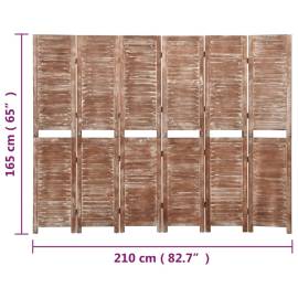 Paravan cameră cu 6 panouri,maro,210x165cm,lemn masiv paulownia, 7 image