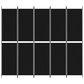 Paravan de cameră cu 5 panouri, negru, 250x220 cm, textil, 3 image