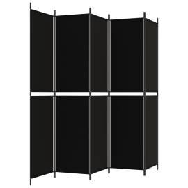 Paravan de cameră cu 5 panouri, negru, 250x220 cm, textil, 5 image