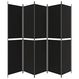 Paravan de cameră cu 5 panouri, negru, 250x220 cm, textil, 4 image