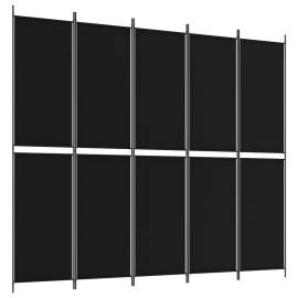 Paravan de cameră cu 5 panouri, negru, 250x220 cm, textil, 2 image
