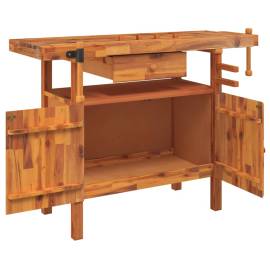 Banc de lucru cu sertar și menghine, 124x52x83 cm, lemn acacia, 3 image