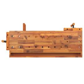 Banc de lucru cu sertar și menghine, 124x52x83 cm, lemn acacia, 7 image