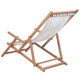 Scaun de plajă pliabil, multicolor, textil și cadru din lemn, 3 image