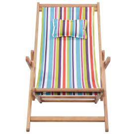 Scaun de plajă pliabil, multicolor, textil și cadru din lemn, 2 image