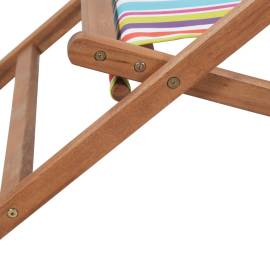 Scaun de plajă pliabil, multicolor, textil și cadru din lemn, 9 image
