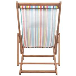 Scaun de plajă pliabil, multicolor, textil și cadru din lemn, 5 image