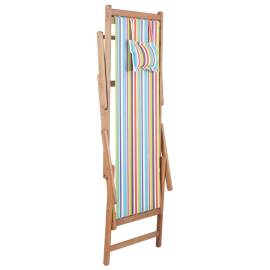 Scaun de plajă pliabil, multicolor, textil și cadru din lemn, 4 image