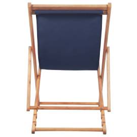 Scaun de plajă pliabil, albastru, textil și cadru din lemn, 4 image