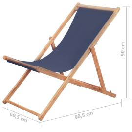 Scaun de plajă pliabil, albastru, textil și cadru din lemn, 11 image