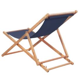 Scaun de plajă pliabil, albastru, textil și cadru din lemn, 2 image