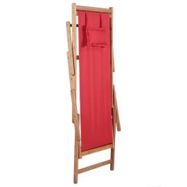 Scaun de plajă pliabil, roșu, textil și cadru din lemn, 6 image
