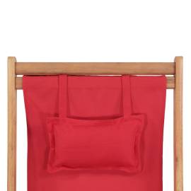 Scaun de plajă pliabil, roșu, textil și cadru din lemn, 7 image