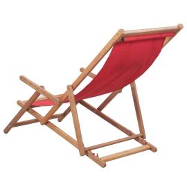 Scaun de plajă pliabil, roșu, textil și cadru din lemn, 3 image