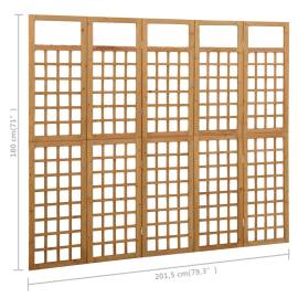 Separator cameră cu 5 panouri, 201,5x180 cm, nuiele lemn brad, 6 image