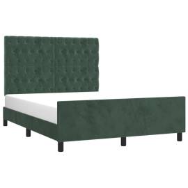 Cadru de pat cu tăblie, verde închis, 140x190 cm, catifea, 3 image