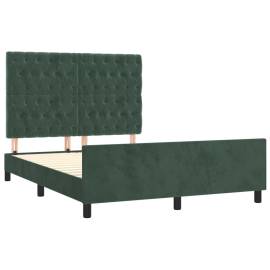 Cadru de pat cu tăblie, verde închis, 140x190 cm, catifea, 4 image
