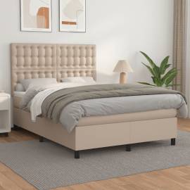 Pat box spring cu saltea, cappuccino, 140x200cm piele ecologică