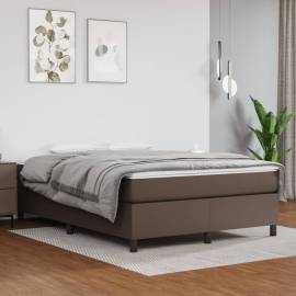 Pat box spring cu saltea, maro, 140x200 cm, piele ecologică