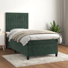 Pat box spring cu saltea, verde închis, 100x200 cm, catifea