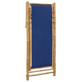 Scaun pliabil, albastru marin, bambus și pânză, 6 image