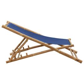 Scaun pliabil, albastru marin, bambus și pânză, 5 image