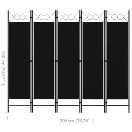 Paravan de cameră cu 5 panouri, negru, 200 x 180 cm, 6 image