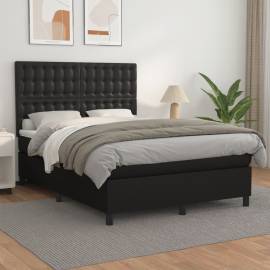 Pat box spring cu saltea, negru, 140x190 cm, piele ecologică