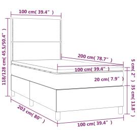 Pat cu arcuri, cu saltea și led, gri, 100x200 cm, piele eco, 8 image