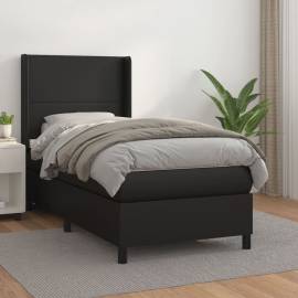 Pat box spring cu saltea, negru, 90x200 cm, piele ecologică