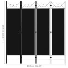Paravan de cameră cu 4 panouri, negru, 160 x 180 cm, 6 image
