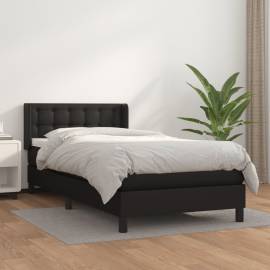 Pat box spring cu saltea, negru, 90x190 cm, piele ecologică