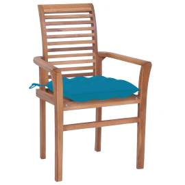 Scaune de masă, 4 buc, perne albastru deschis, lemn masiv tec, 2 image