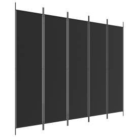 Paravan de cameră cu 5 panouri, negru, 250x200 cm, textil, 2 image