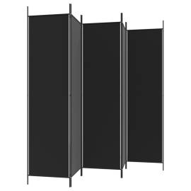 Paravan de cameră cu 5 panouri, negru, 250x200 cm, textil, 5 image
