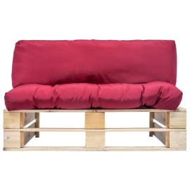 Canapea de grădină din paleți cu perne roșii, lemn de pin, 2 image
