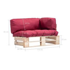 Canapea de grădină din paleți cu perne roșii, lemn de pin, 5 image