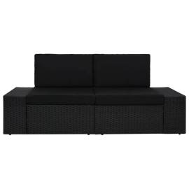 Canapea modulară cu 2 locuri, negru, poliratan, 2 image