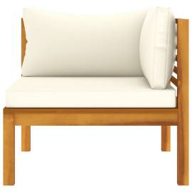 Canapea modulară de colț cu perne alb crem, lemn de acacia, 4 image