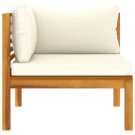 Canapea modulară de colț cu perne alb crem, lemn de acacia, 3 image