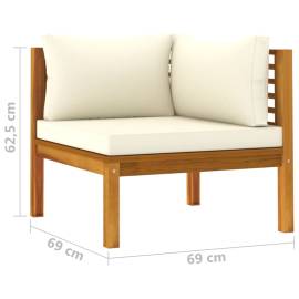 Canapea modulară de colț cu perne alb crem, lemn de acacia, 7 image