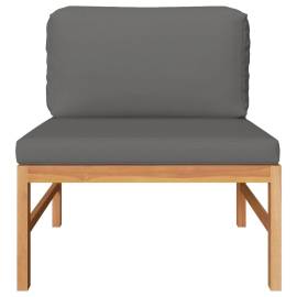 Canapea de mijloc cu pernă gri închis, lemn masiv de tec, 2 image