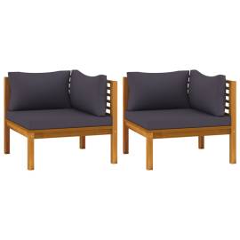 Canapele de colț, 2 buc., perne gri închis, lemn masiv acacia, 2 image