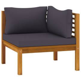 Canapele de colț, 2 buc., perne gri închis, lemn masiv acacia, 3 image