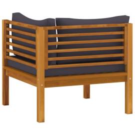 Canapele de colț, 2 buc., perne gri închis, lemn masiv acacia, 6 image