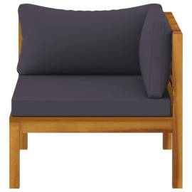 Canapele de colț, 2 buc., perne gri închis, lemn masiv acacia, 4 image