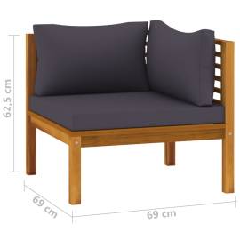 Canapele de colț, 2 buc., perne gri închis, lemn masiv acacia, 8 image