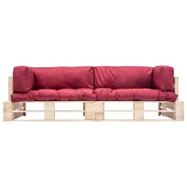 Set canapea grădină paleți cu perne roșii, 2 piese, lemn de pin, 3 image