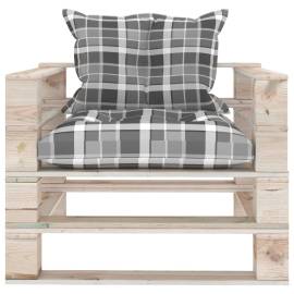 Canapea grădină din paleți cu perne gri, carouri, lemn de pin, 3 image